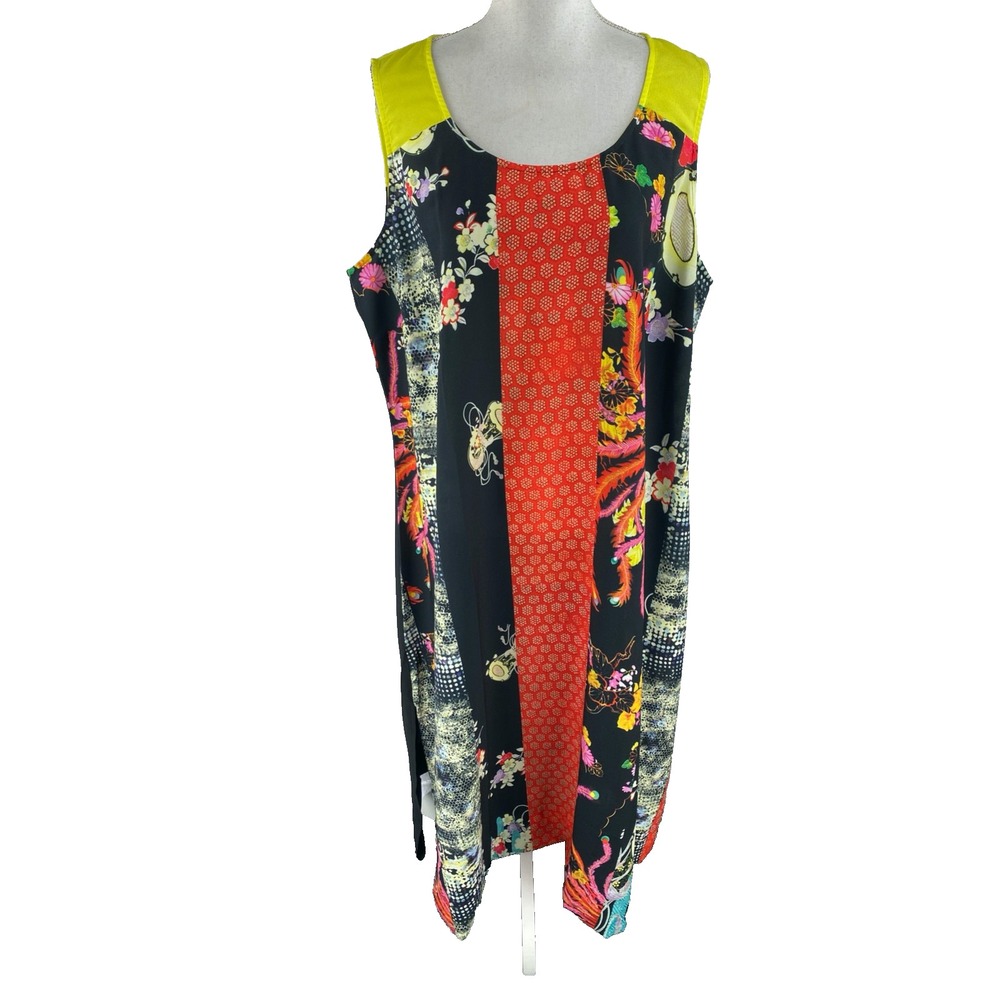 Citron Santa Monica Womens 2X Plus Midi Sleeveless Printed Patchwork Art to Wear
